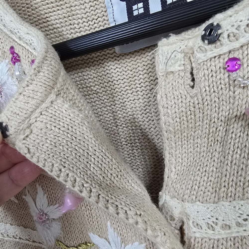 Storybook Knits Womens Floral Embroidered Cardigan Sweater Size M Cottage Granny - Picture 6 of 13
